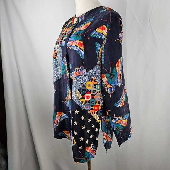 Canvasbacks Vintage Small Butterfly Patchwork Tunic Top Boho Maximalism Artsy - Picture 6 of 11